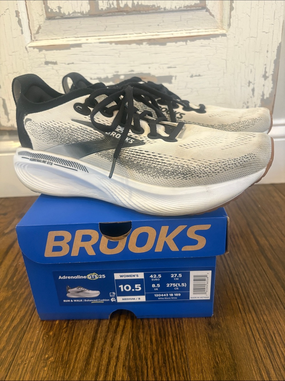 Brooks Women's Adrenaline 25 GTS  Running Sneakers in White with Black accents